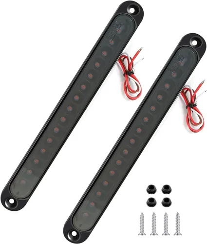 Luz trasera roja con lente ahumada de 15 LED para remolque, barra LED de 10" con luz de parada, intermitente, luz trasera impermeable, tira de freno