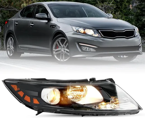 Miniatura 10 de SOCKIR Conjunto de faros halógenos de repuesto para Kia Optima 2011 2012 2013, carcasa negra, reflector transparente para lado del conductor