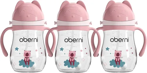 Miniatura 9 de Oberni Vasos para beber a prueba de fugas, botella de agua de doble sellado sin derrames, con popote pesado y mango antideslizante para niños de 1 a