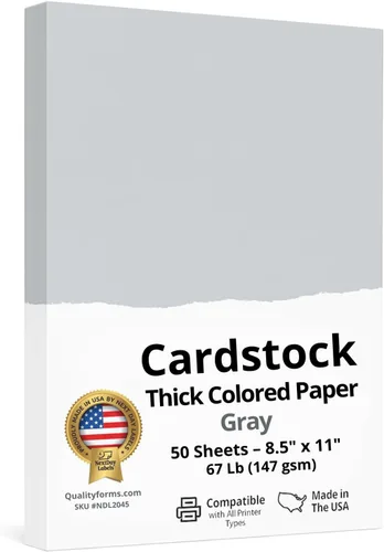 NextDayLabels Papel de cartulina de color, 50 hojas, 8-1/2 x 11 pulgadas, gris, 67 libras (5.19 oz/m²), papel de color grueso para manualidades,