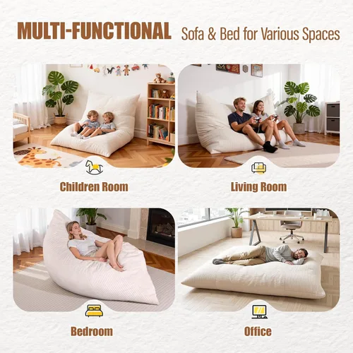 Miniatura 6 de Puf gigante 4 en 1 para adultos y niños, sofá puf de 75 pulgadas con relleno de espuma viscoelástica de alta densidad, sofá multifuncional apto