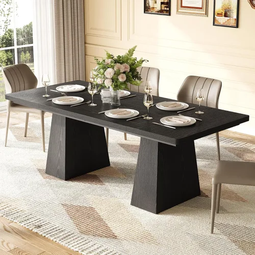 Miniatura 5 de LITTLE TREE Mesa de comedor para 4-6 personas, mesa de madera, muebles rectangulares con patas resistentes, mesa de cocina moderna para el hogar