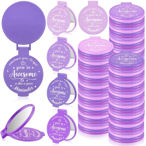 Miniatura 28 de 18 piezas de espejo compacto inspirador de 2.76 pulgadas a granel para mujeres, pequeños regalos de graduación, día de la madre, fiesta, bolso, Negro
