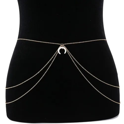 Miniatura 4 de Sexy cadena de cintura de luna dorada para mujer, joyería corporal (cadena de vientre, luna multicapa)