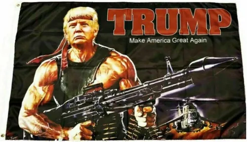 Trade Winds Trump 2024 USA Donald Trump Rambo Bazooka Bandera de 3 x 5 pies Poly President MAGA 100D Bandera de alta calidad resistente a la