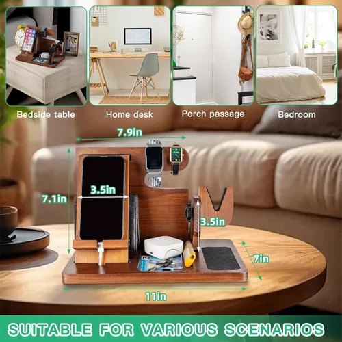 Miniatura 5 de Organizador de pistola de madera para hombre, soporte para teléfono, cartera, estación de acoplamiento, reloj militar, soporte de noche, soporte