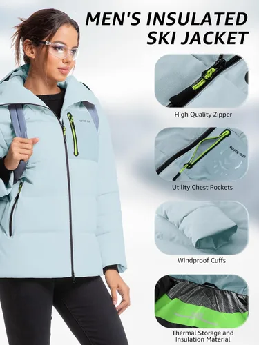 Miniatura 4 de Chaqueta aislante para mujer, resistente al viento, impermeable, con capucha, para esquí, snowboard, con múltiples bolsillos
