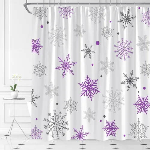 Miniatura 12 de AMFD Cortina de ducha de copo de nieve de Navidad, juego de cortina de baño de tela Holidy con ganchos (36 pulgadas de ancho x 70 pulgadas de alto)