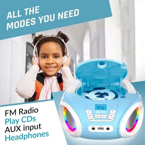 Miniatura 3 de KLIM Candy Kids - Reproductor de CD para niños, radio FM, incluye baterías, Boombox portátil, reproductor de CD para niños, con altavoces, niños Azul