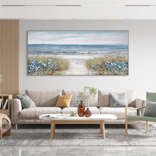 Miniatura 10 de XLSJERST Arte de Pared de Lienzo Azul Grande Pintura de Paisaje Marino - Cuadro de Paisaje con Textura Azul Marino Moderno Velero Obra de Arte