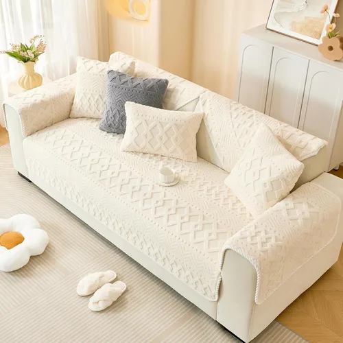 Miniatura 4 de vctops Funda de sofá de felpa jacquard bohemio para perros, suave, acogedora y antideslizante, lavable, protector de muebles para niños, mascotas