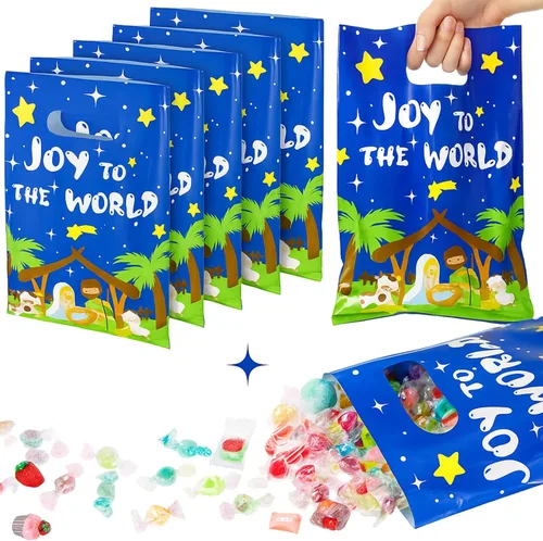 Spiareal 25 piezas de bolsas de regalo de Navidad con tema de Nacimiento cristiano, bolsas de regalo religiosas con asa, al por mayor para recuerdos