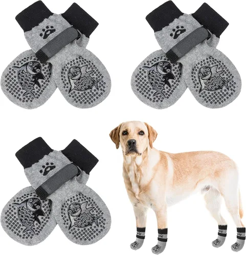 Miniatura 13 de SCENEREAL 6 piezas de calcetines antideslizantes para perros para prevenir lamido de patas para pavimento caliente/frío, calcetines de agarre