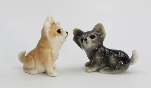 Miniatura 3 de Juego de salero y pimentero de cerámica de porcelana fina para perros Chihuahua, 3-1/2 pulgadas de largo