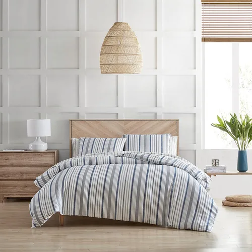 Stone Cottage - Juego de funda de edredón tamaño Queen, ropa de cama de satén de algodón con fundas a juego, elegante decoración del hogar (gris