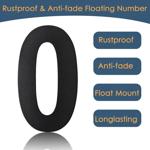 Miniatura 4 de BetLight Números de casa modernos, 10 pulgadas de alto, de acero inoxidable, flotante, número de dirección de casa para exteriores/negro/número 0