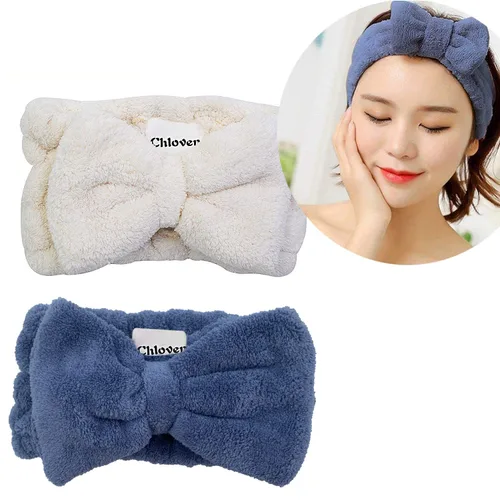 Miniatura 6 de Chloven Paquete de 2 diademas de microfibra con pajarita de maquillaje facial, diadema cosmética, lazo para el cabello, spa, yoga, deportes, ducha