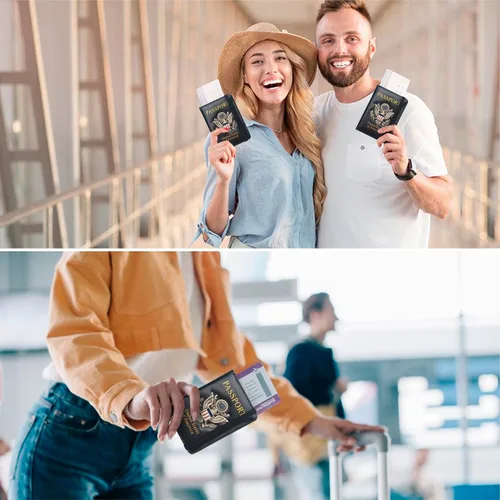Miniatura 6 de Coowayze Funda para pasaporte para mujeres y hombres, funda de cuero para pasaporte estadounidense con ranura para tarjeta de vacunación