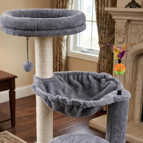 Miniatura 6 de Árbol para gatos de varios niveles para gatos de interior, torre de árbol para gatos con hamaca para gatos grandes y cepillo de autoaseo, torre