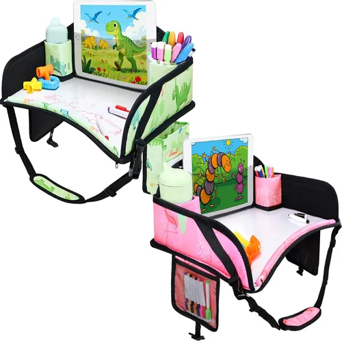 Miniatura 14 de 2 piezas Bandeja de viaje para niños, bandeja para asiento de coche para niños Viaje, Esenciales de viaje en carretera para niños con kit de dibujo