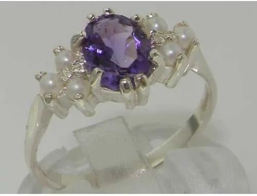 Miniatura 5 de Anillo de plata de ley 925 auténtica amatista y perla cultivada para mujer