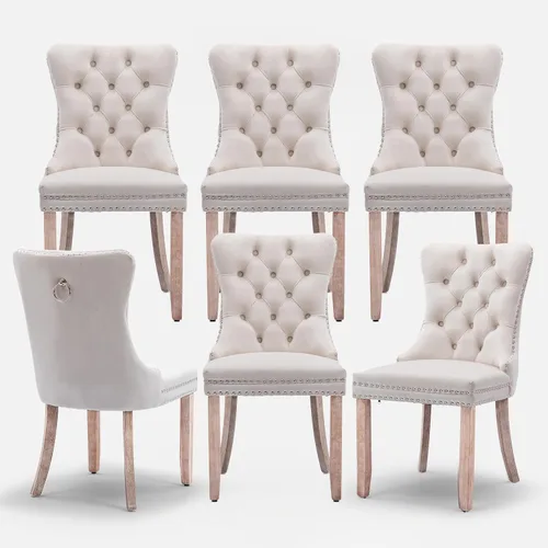 Miniatura 65 de Juego de 6 Sillas de Comedor Tapizadas de Terciopelo, Sillas Laterales de Cocina de Estilo Moderno con Ribete de Tachuelas y Patas de Madera, Anillo