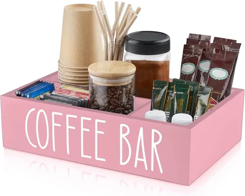 Miniatura 10 de Organizador de estación de café ALELION - Organizador de accesorios de encimera de madera con divisores removibles para cápsulas, condimentos