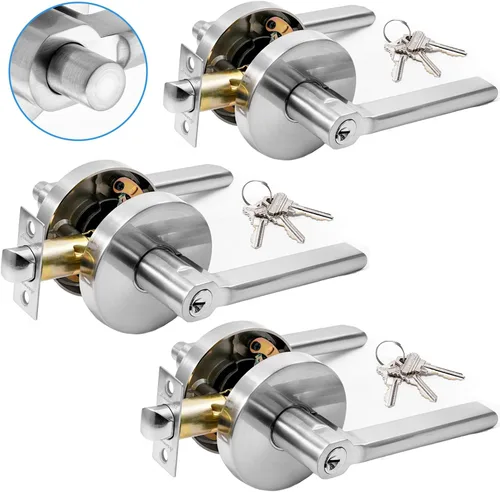 Miniatura 9 de Botón de bloqueo sin manos/apertura de un solo toque, manija de puerta interior/exterior con llaves, reversible L & R, compatible con la ADA