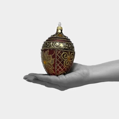 Miniatura 7 de Fabergé Huevo - Adorno para árbol de Navidad de vidrio soplado de 5 pulgadas, diseño de flor de pascua, color borgoña mate, 5 pulgadas