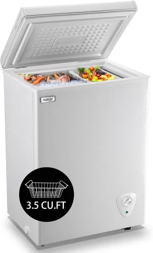 Miniatura 10 de WANAI Congelador de pecho pequeño y profundo de 3.5 pies cúbicos, mini congeladores negros para puerta superior, 7 termostatos ajustables y cesta