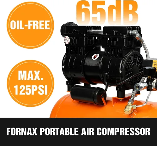 Miniatura 4 de FORNAX Compresor de aire portátil de 6.4 galones, 1 HP 2.2CFM@ 90 PSI compresor de aire libre de aceite, presión máxima 125 PSI, compresor