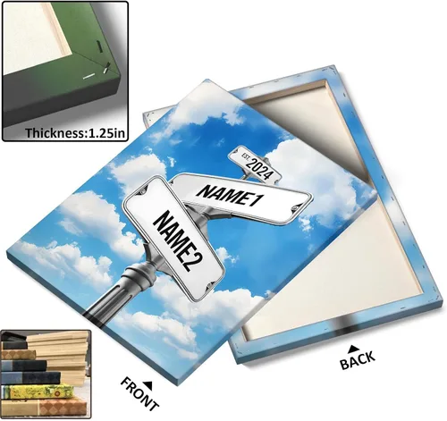 Miniatura 25 de Impresiones en lienzo personalizadas: letrero de calle Crossroads para parejas, arte de pared, nombres y fechas, regalo personalizado, impresión