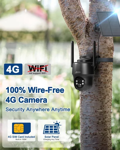 Miniatura 2 de ANRAN Cámara de seguridad solar celular 4G LTE inalámbrica para exteriores, sin WiFi 2K, visión nocturna a color, vista en vivo de 360°, sensor
