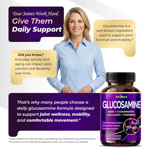 Miniatura 3 de GriMed Glucosamina 12,000 mg - X12 Power con MSM, condroitina, colágeno, cúrcuma para el bienestar de las articulaciones, huesos fuertes, soporte