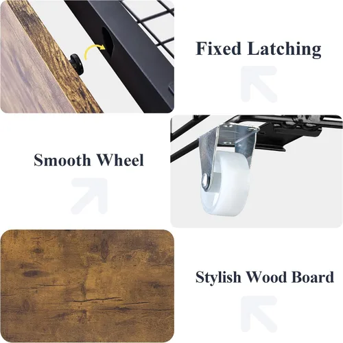 Miniatura 7 de Allewie Cama de almacenamiento industrial con cajones, plataforma de metal de madera, resistente y sin ruido, tamaño matrimonial moderno