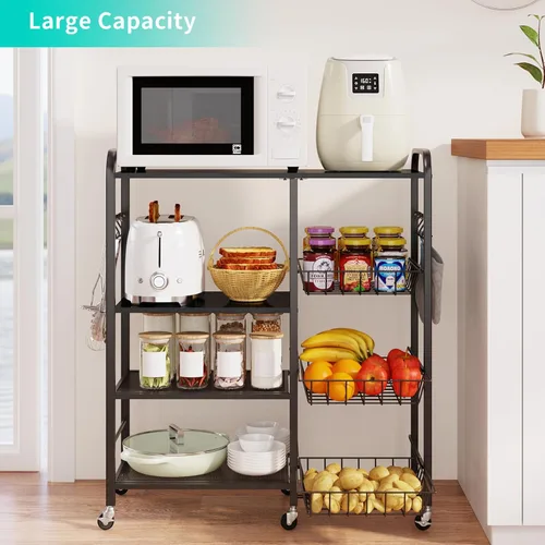 Miniatura 2 de HapiRm - Carrito rodante de cocina con microondas de 4 niveles - Soporte de mesa para microondas con cestas extraíbles, estante de almacenamiento