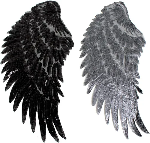 Miniatura 2 de Sun Kea 1 par de lentejuelas alas de ángel motivo DIY bordado termo-en parche apliques decoración negro