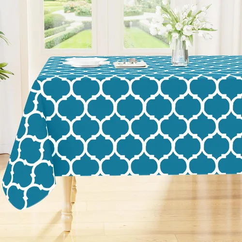 Miniatura 12 de Smiry Mantel redondo de plástico para mesa, mantel de vinilo impermeable con parte trasera de franela para mesas redondas, lavable y a prueba