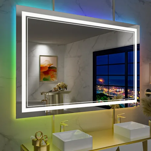 Miniatura 71 de Espejo de baño LED de 72 x 36 pulgadas, retroiluminado y frontal iluminado, espejo de tocador grande iluminado con luces, antiniebla, regulable