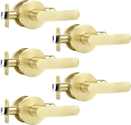 Miniatura 26 de Leydebong Paquete de 10 manijas de puerta de entrada de color dorado claro (con llave similar), perillas de puerta interior resistentes, cerraduras