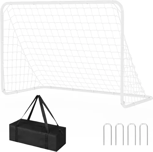 Porterías de fútbol de 6 x 4 pies para patio trasero, red de fútbol con marco de acero con estacas para el suelo, portería de fútbol portátil, fácil