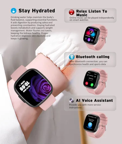 Miniatura 6 de Reloj inteligente resistente al agua, pantalla táctil HD de 1.72 pulgadas, rastreador avanzado de salud con más de 100 modos de ejercicio, Rosa