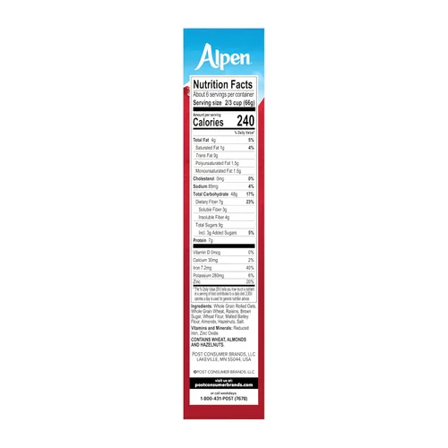 Miniatura 6 de Alpen Muesli Cereal original, cereal saludable para el corazón con copos de trigo, avena enrollada, nueces y pasas, proyecto verificado sin OMG