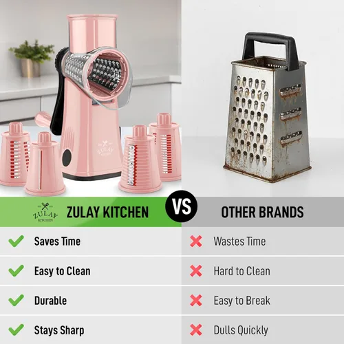 Miniatura 2 de Zulay Kitchen Rallador Rotativo de Queso de 5 Cuchillas Rallador de Queso - Rallador de Queso Manual de Manivela con Succión Reforzada y 5 Tambores