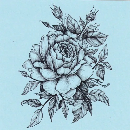 Miniatura 2 de DaLin 4 hojas de tatuajes temporales para hombres y mujeres colección de flores (negro rosa)