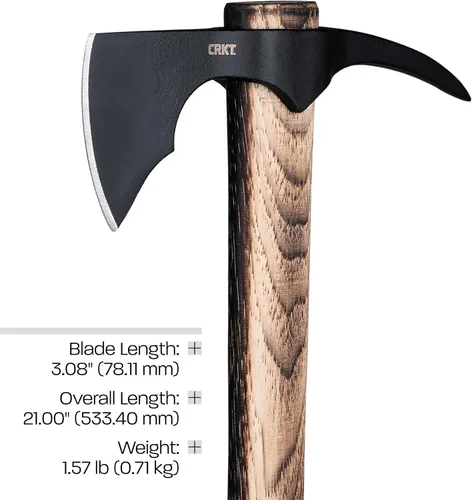 Miniatura 5 de CRKT Hacha ODR: T-Hawk de supervivencia al aire libre, cabeza de hacha de acero al carbono 1055 con espiga, mango de nogal de Tennessee 2753