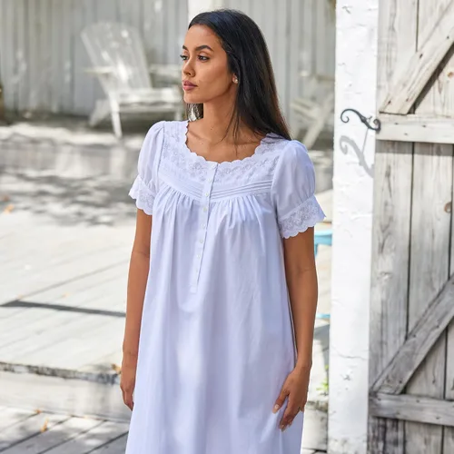 Miniatura 4 de Alexander Del Rossa Camisones de algodón blanco para mujer, camisones de verano para mujer, algodón suave