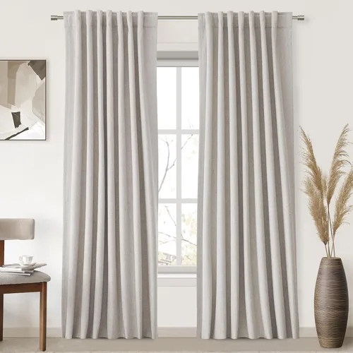 Miniatura 85 de UHITECH Cortinas cortas de lino de 24 pulgadas de largo para ventanas pequeñas de granja, cortinas opacas modernas para sala de estar, pestañas