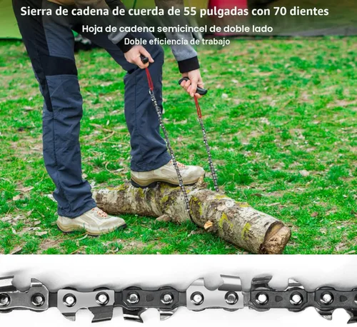 Miniatura 3 de Sierra de cuerda para ramas de árbol, sierra de cadena de 55 pulgadas con 70 dientes afilados y kit de cuerdas de 46 pies, motosierra de bolsillo