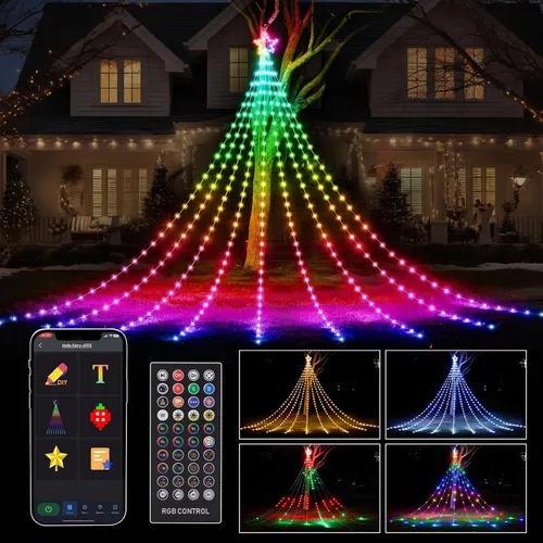 FANCILLUMA Luces de Cadena de Estrella de 16.4 pies para Decoraciones de Navidad al Aire Libre, Control Remoto de Aplicación Inteligente RGB que